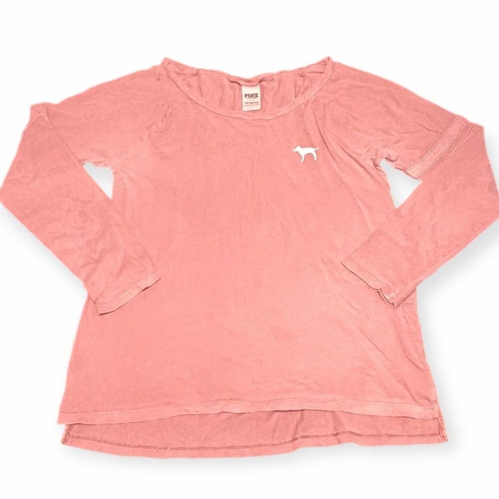 PINK VICTORIA’S SECRET Women’s Faded Rose Long Sleeve Dog Logo Tee Size Large